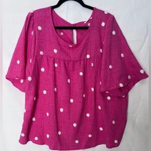 Fuchsia Polka Dot Blouse LIKE NEW 3X